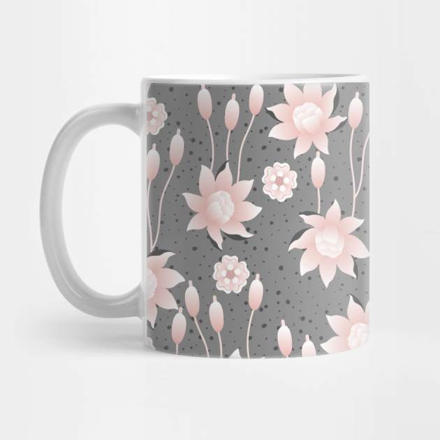 Lotus Flowers on Grey Background by Farissa